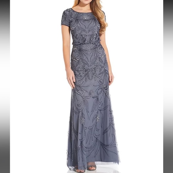 NWT Adrianna Papell Beaded Round Neckline Short Sleeve Gown Size 6 Petite - Picture 5 of 6